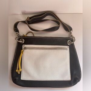 Roots Canada Black & White Soft Genuine Leather Crossbody/Shoulder Bag LongStrap